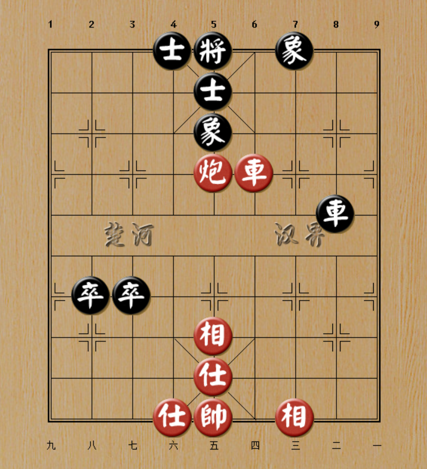 铁门栓杀法经典盘面：中炮镇中路，车在底线或侧面将军形成死局，标注出受困将位的死路